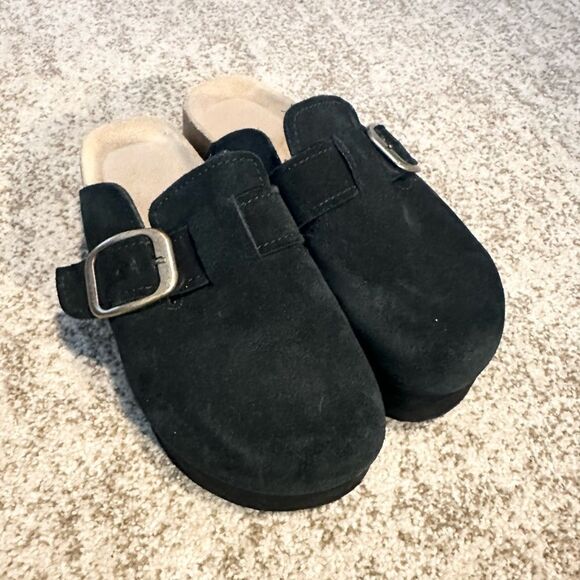 Cushionsire Black Suede Women’s Platform Clogs 7 - Picture 1 of 7